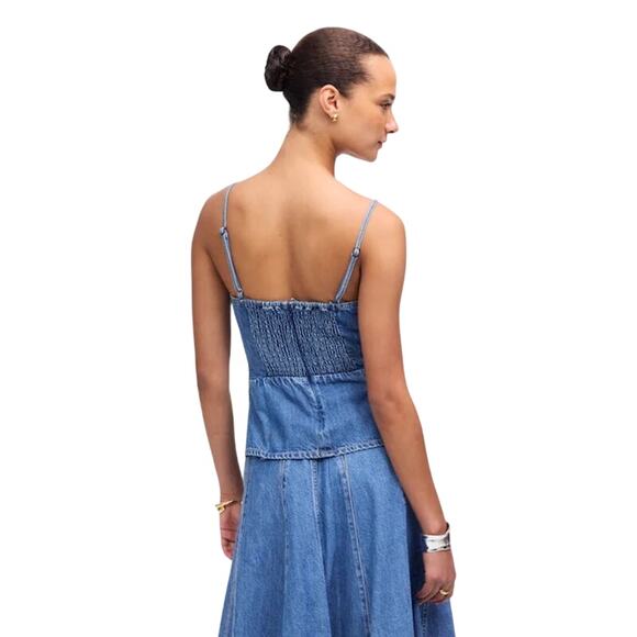 Madewell Airy Denim Ruched Cami Tank Top Smocked Back Blue NWT Size 6 - Picture 4 of 9